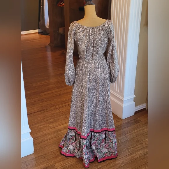 Chessa Davis Vintage 70s Peasant Maxi Skirt Set S/M In Pink/Brown - Picture 7 of 13